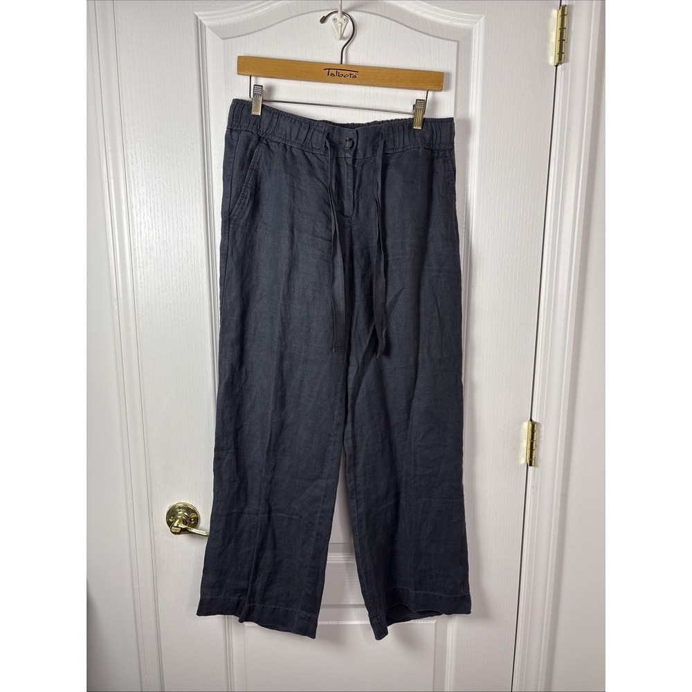 LOFT Marisa Linen Pants Womens XS Gray Drawstring Straight Leg Coastal Beach